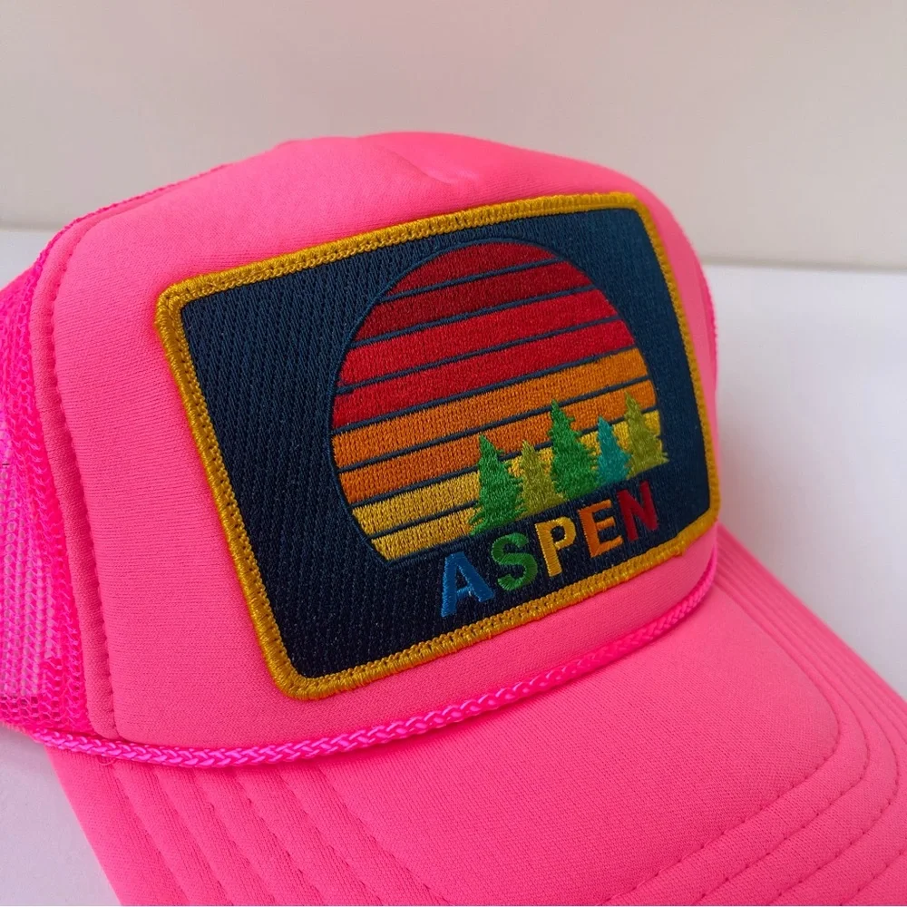 NWT Aviator Nation Pink Trucker Hat Aspen Sunset Rainbow embroidered patch - Picture 6 of 16